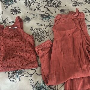 Coral Lace Top and Pants Set
